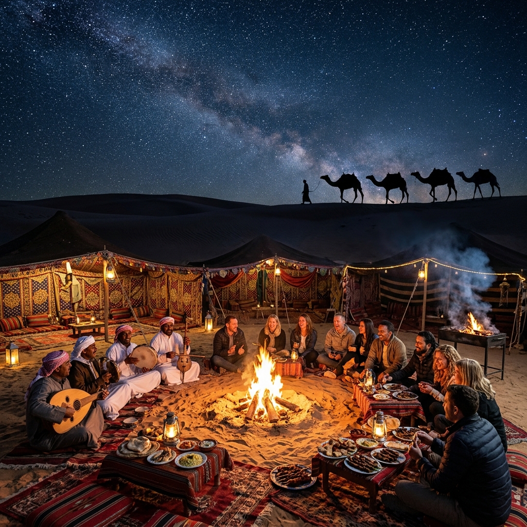 Romantic Bedouin dinner stars desert