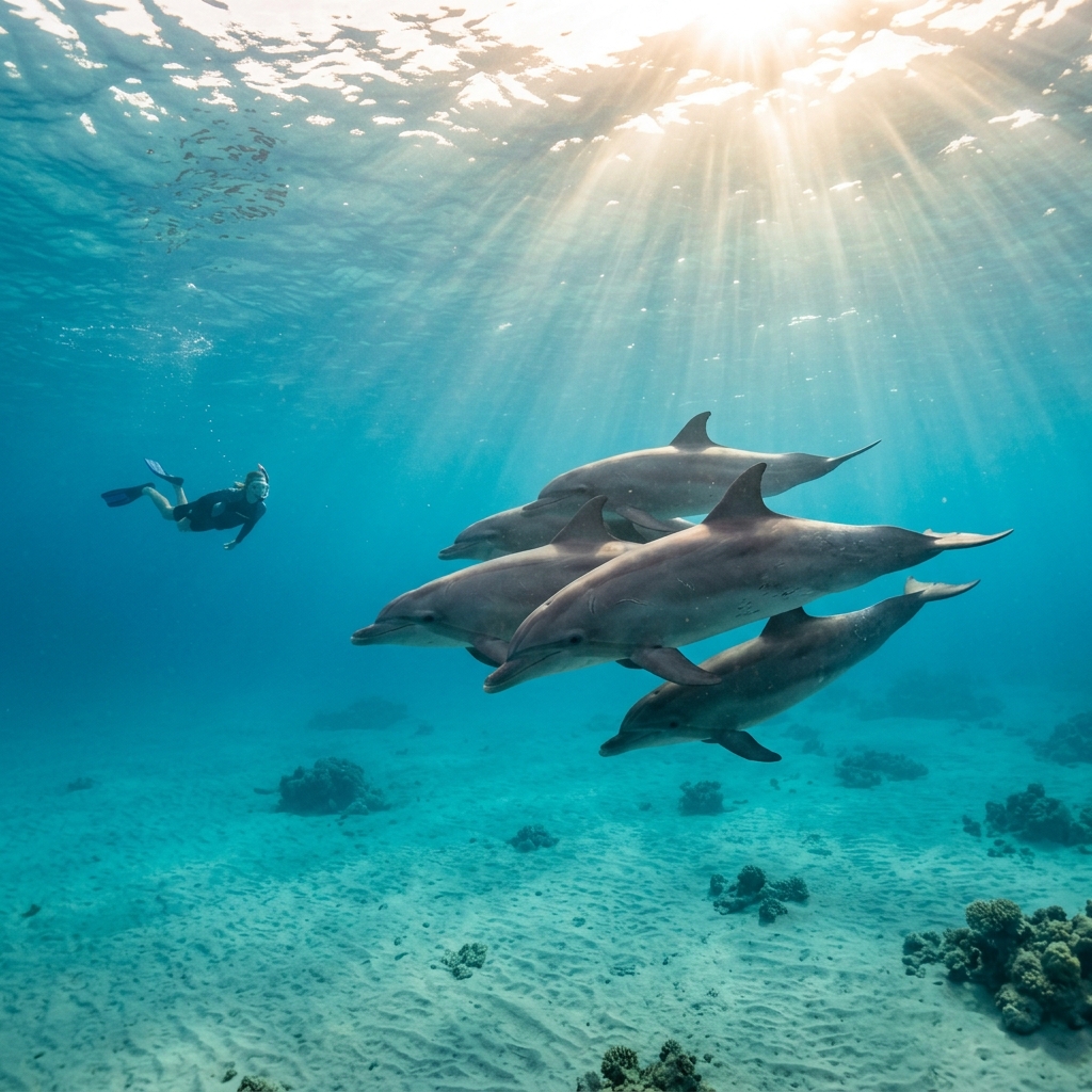 Wild dolphins crystal-clear Red Sea