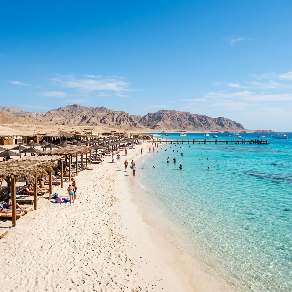 Kid-friendly beach shallow water Hurghada