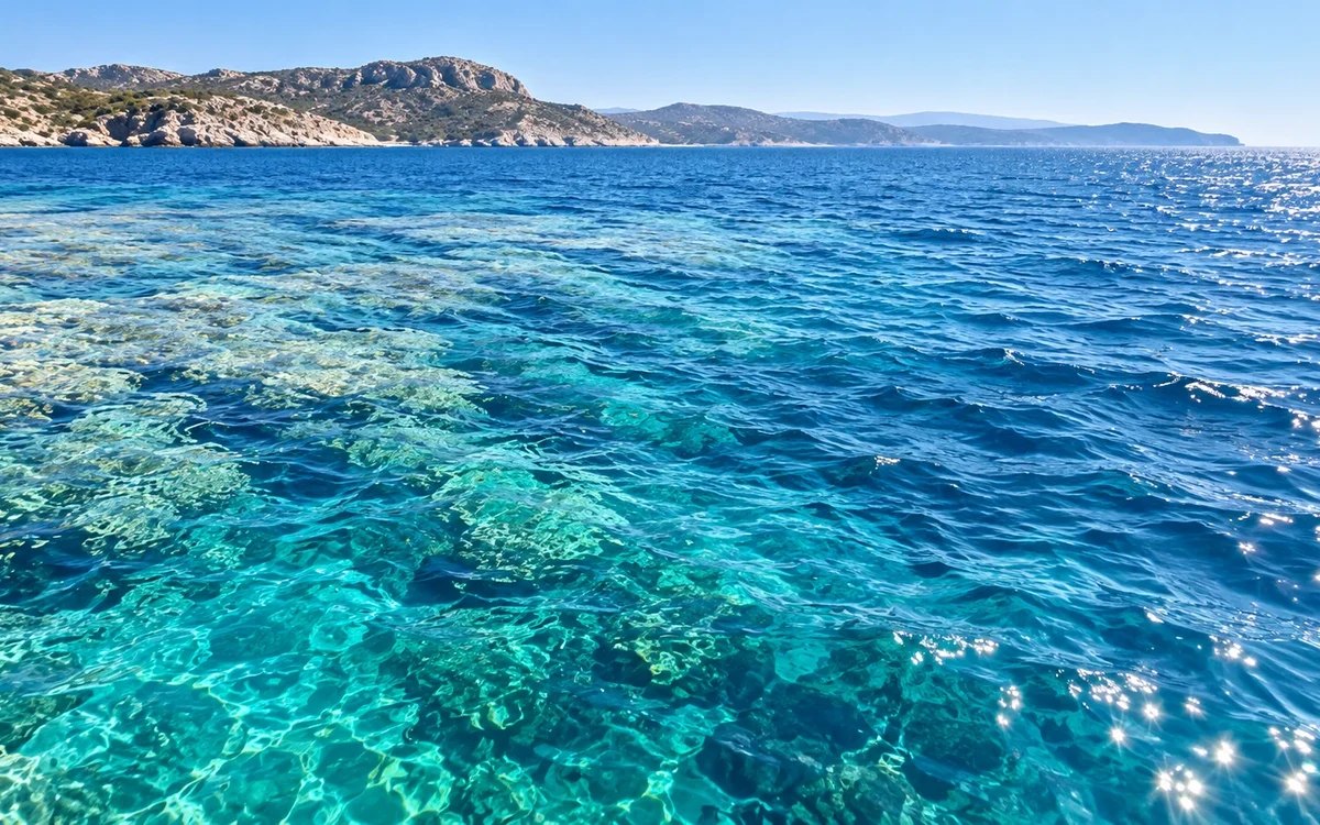 Illustrazione: Riflessi del sole sul mare blu increspato