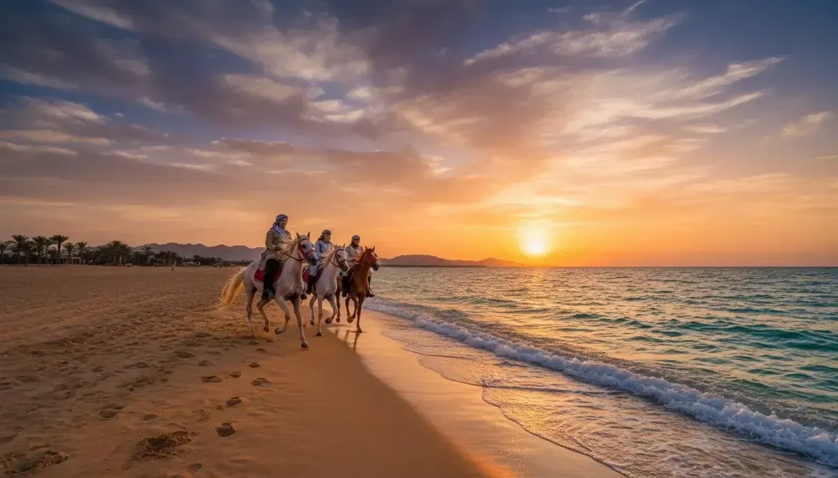 At binme Hurghada plajı ve çölde deveye binme