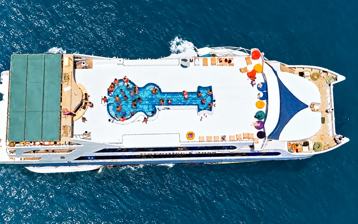 Top view of the boat deck and swimming pool